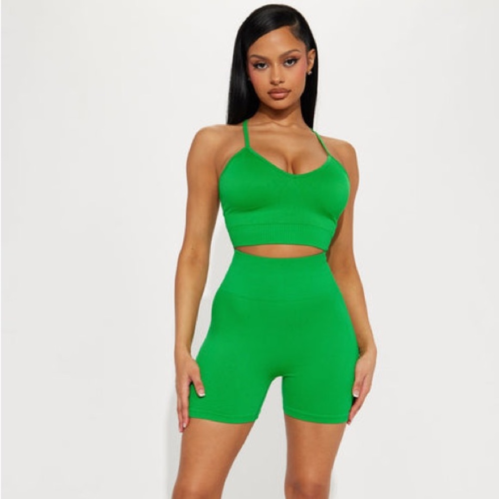Fashion Nova Green Sports Bra and Shorts Set